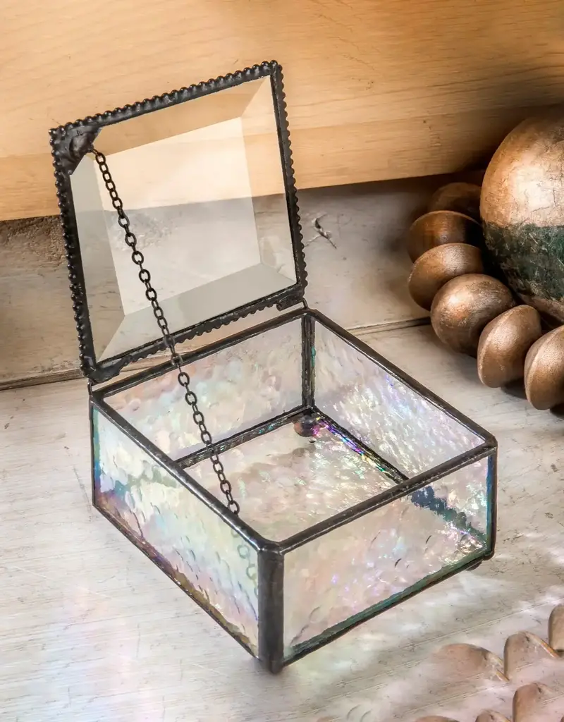 J. Devlin Clear Iridescent Stained Glass Jewelry Keepsake Box