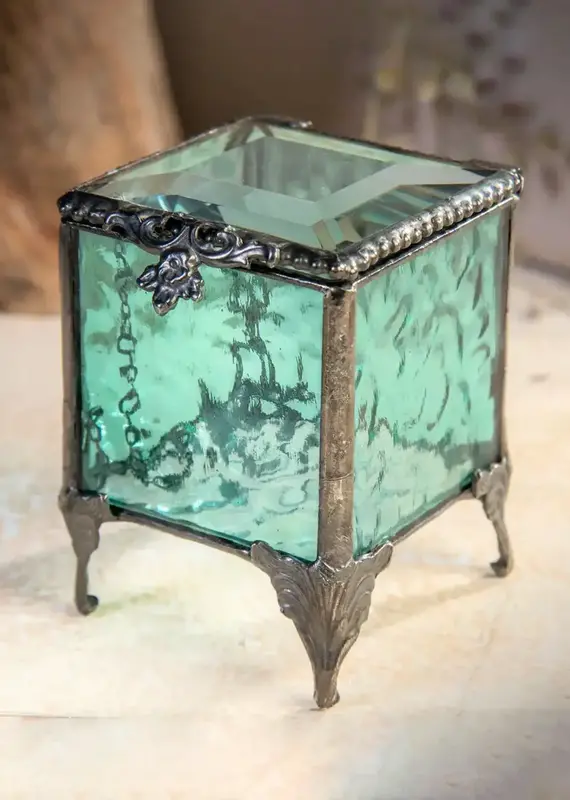 J. Devlin Turquoise Blue Stained Glass Jewelry Box