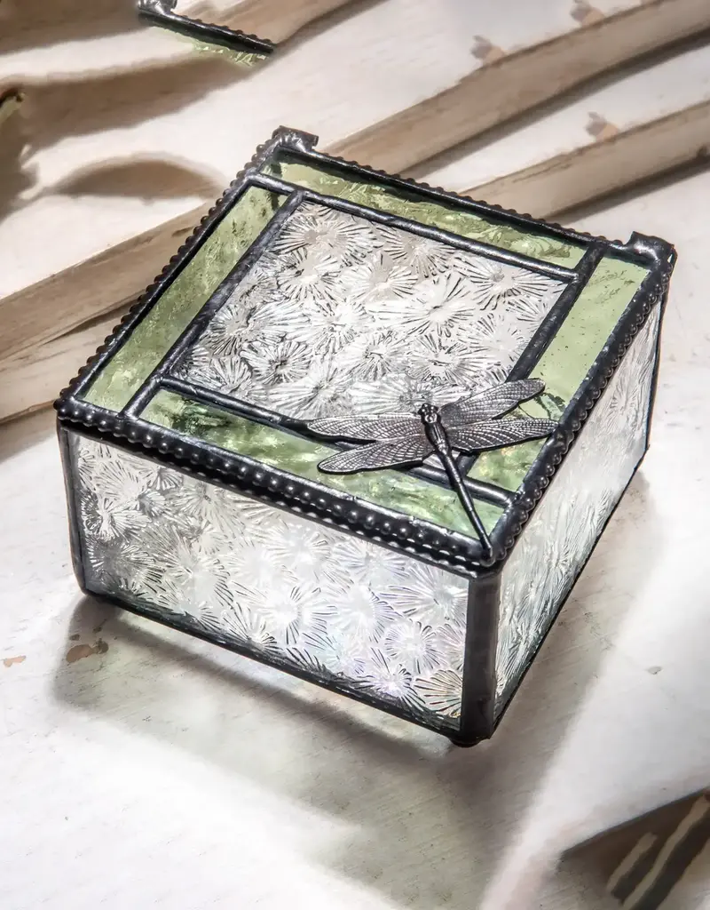 J. Devlin Green & Clear Stained Glass Dragonfly Keepsake Box