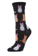 Infinity Classics Memoi Studious Cats Bamboo Blend Crew Socks