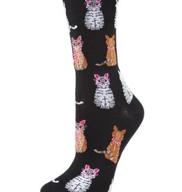 Infinity Classics Memoi Studious Cats Bamboo Blend Crew Socks