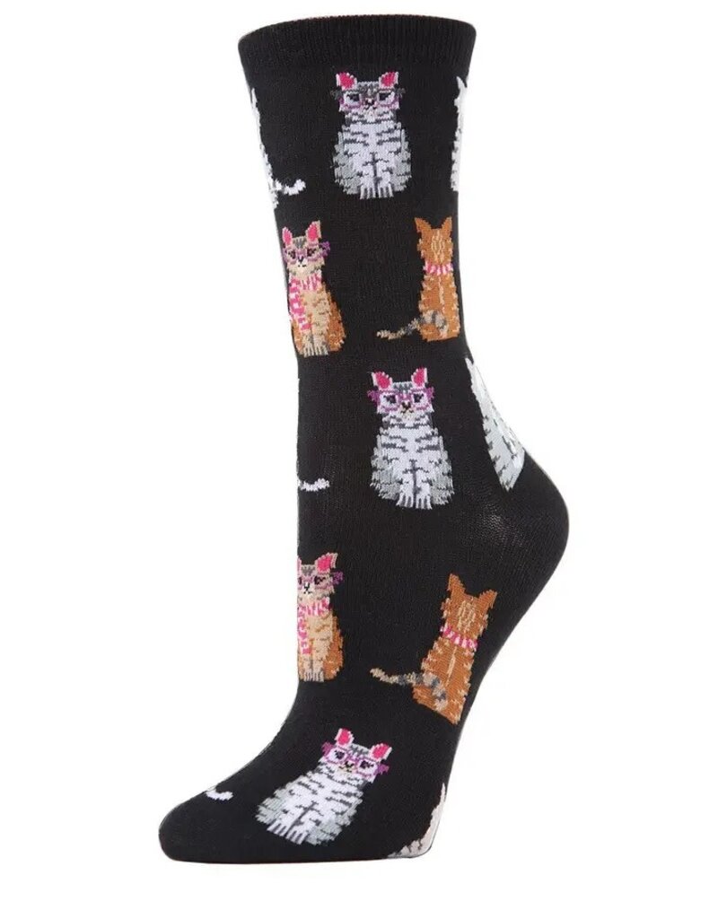 Infinity Classics Memoi Studious Cats Bamboo Blend Crew Socks