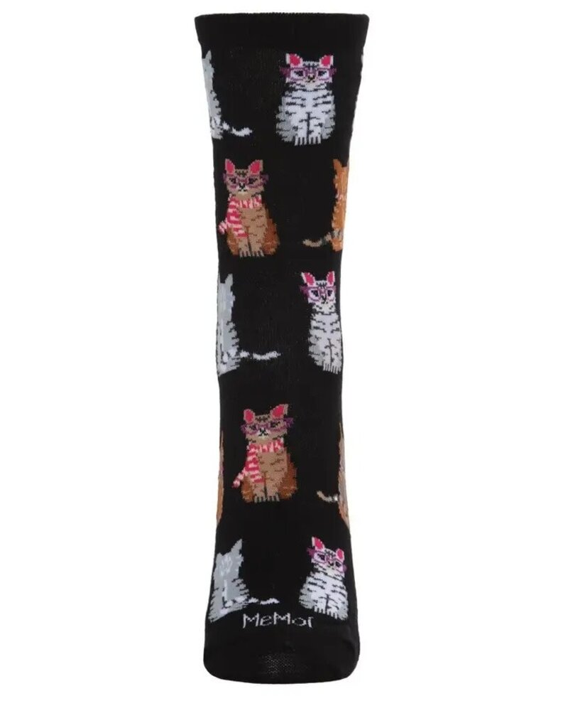 Infinity Classics Memoi Studious Cats Bamboo Blend Crew Socks