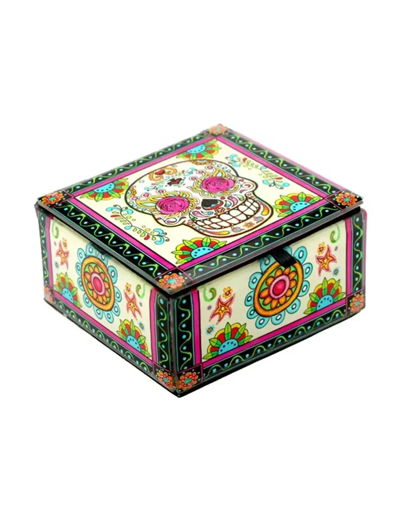 World Buyers Rosy Sugar Skull Glass Box