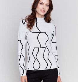 Charlie B Reversible Jacquard Mock Neck Sweater