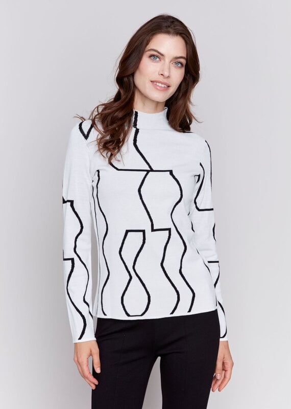 Charlie B Reversible Jacquard Mock Neck Sweater