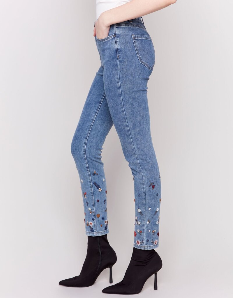 Charlie B Floral Pearl Embroidered Jeans