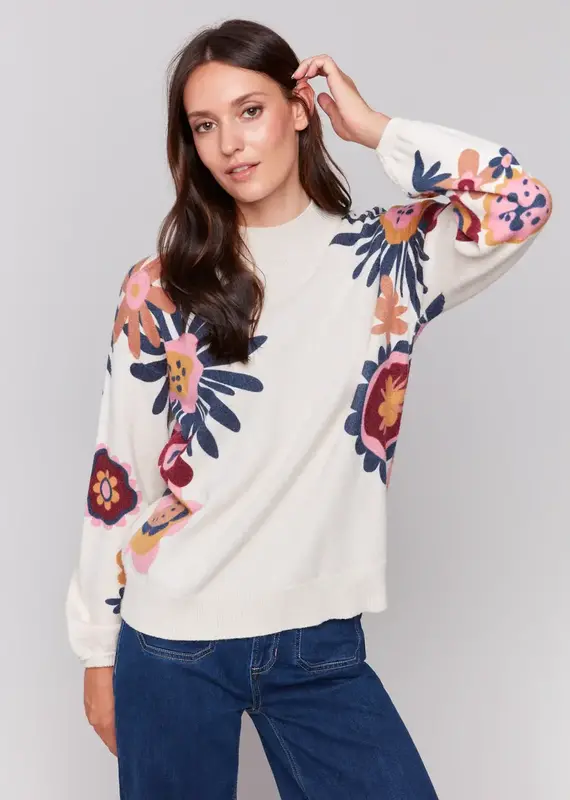 Charlie B Floral Print Mock Neck Sweater