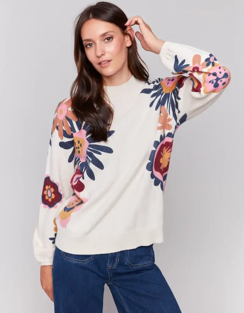 Charlie B Floral Print Mock Neck Sweater