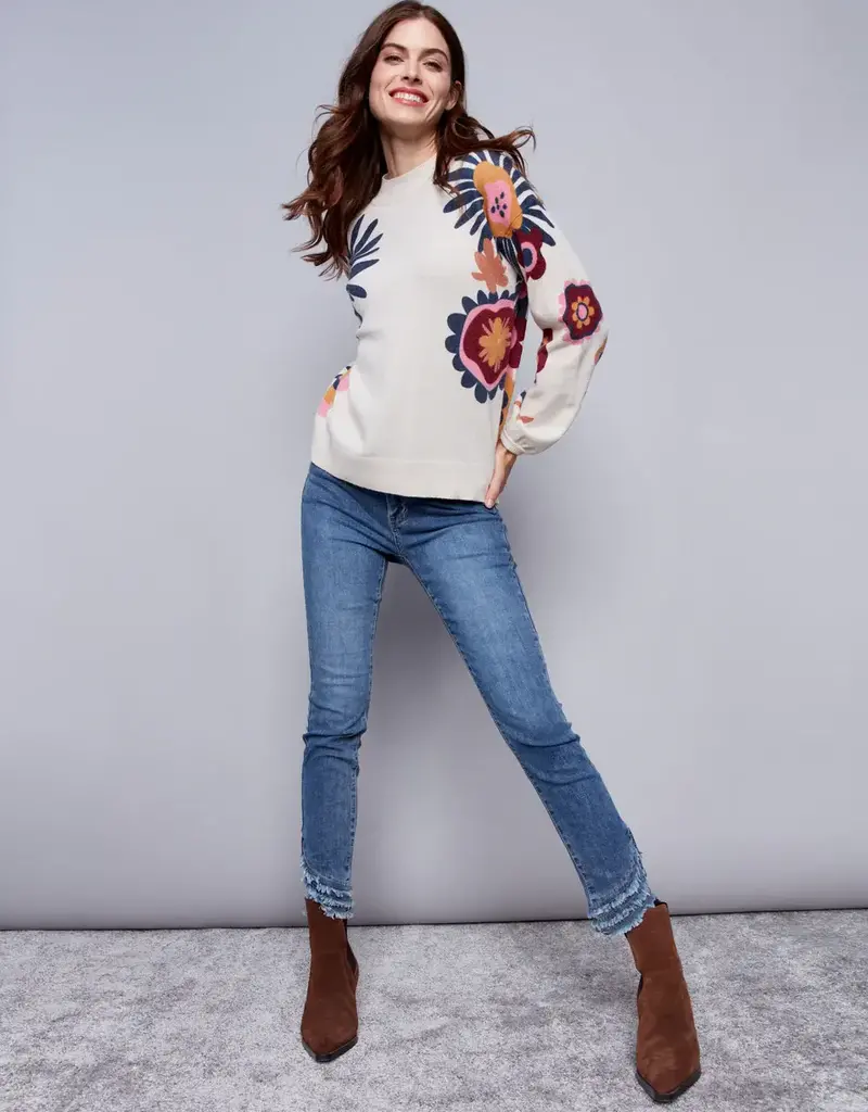 Charlie B Floral Print Mock Neck Sweater