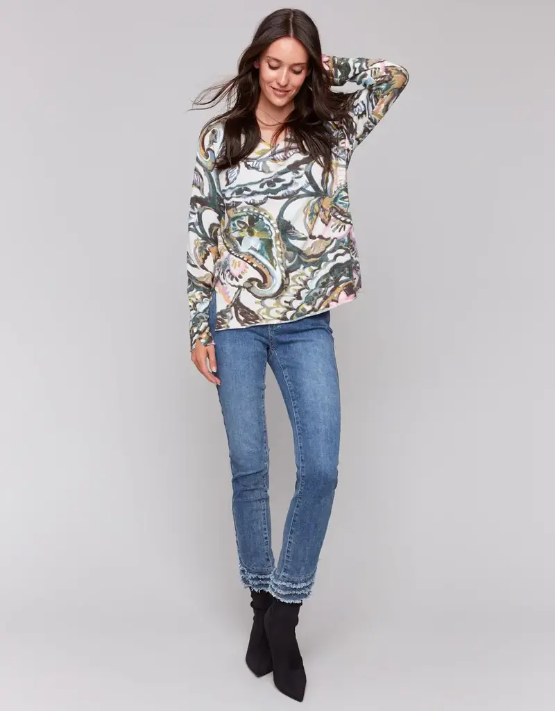 Charlie B Printed V-Neck Sweater