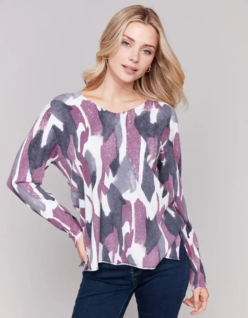 Charlie B Printed V-Neck Sweater