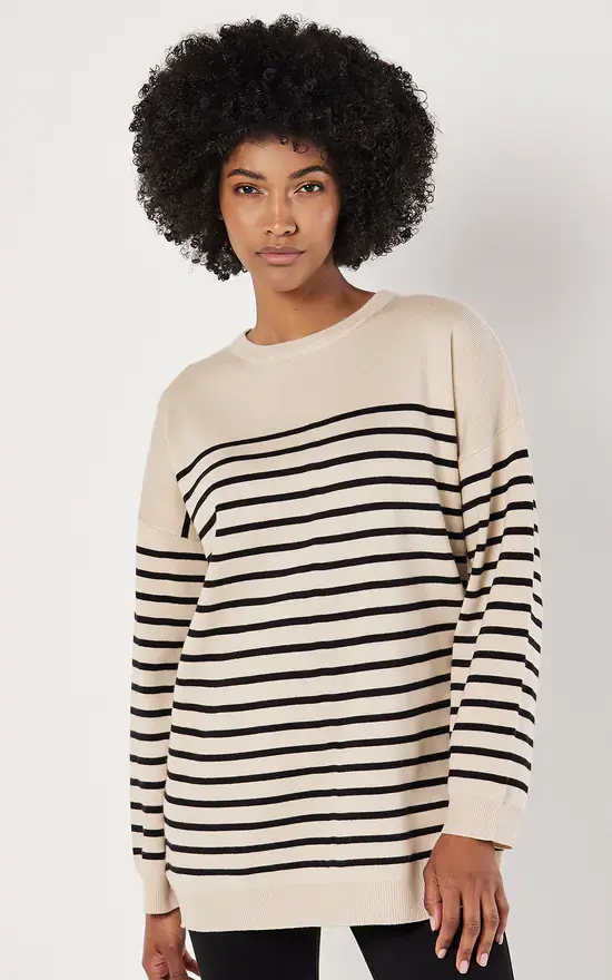 トップス Moon Motif Ribbed Knitted Pullover Apricot Stripe Sweater - Coyote Moon