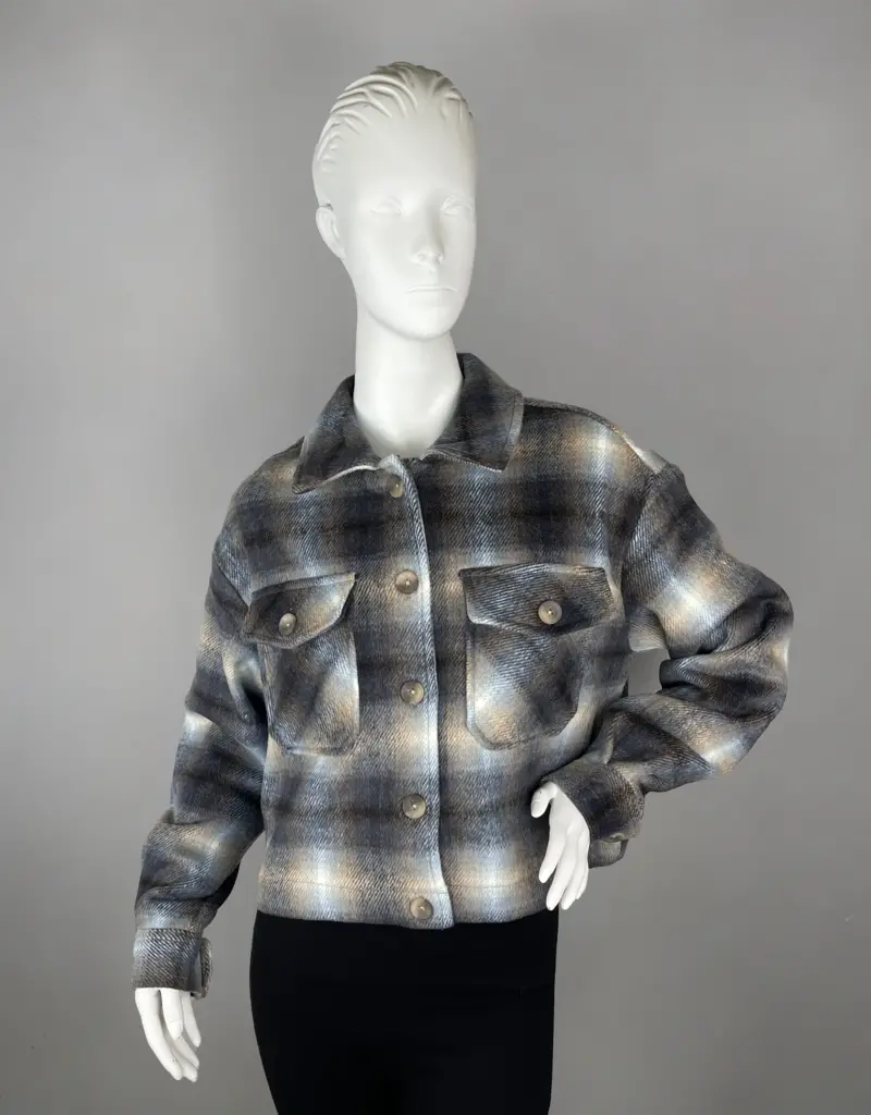 Apricot Brushed Plaid Crop Jacket