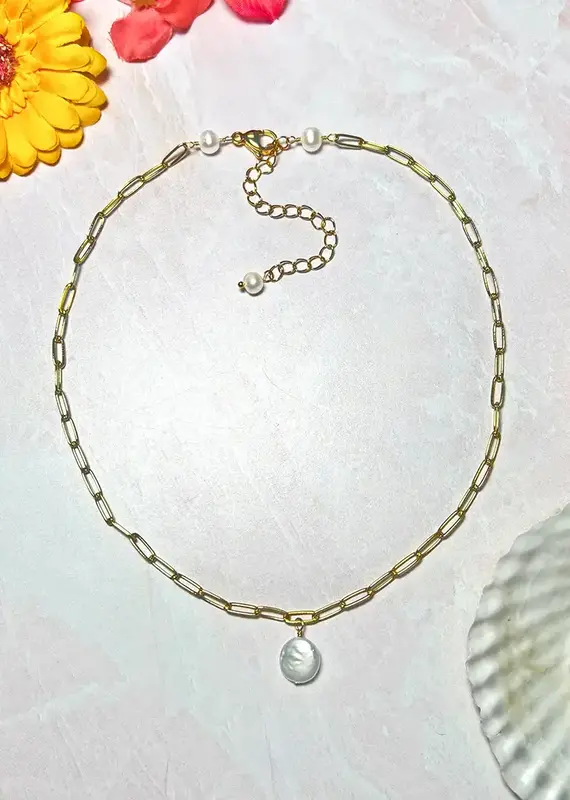 IST Jewelry Single Cultured Coin Pearl Chain Necklace