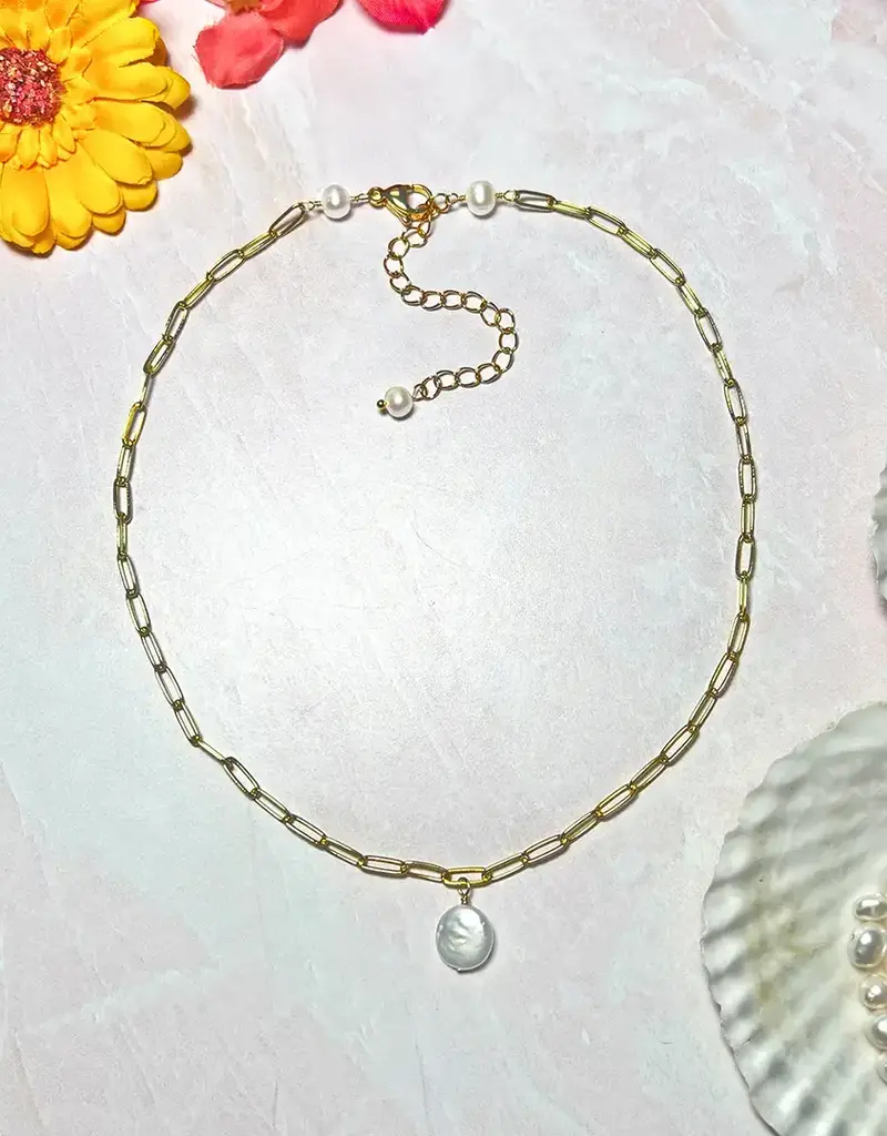 IST Jewelry Single Cultured Coin Pearl Chain Necklace