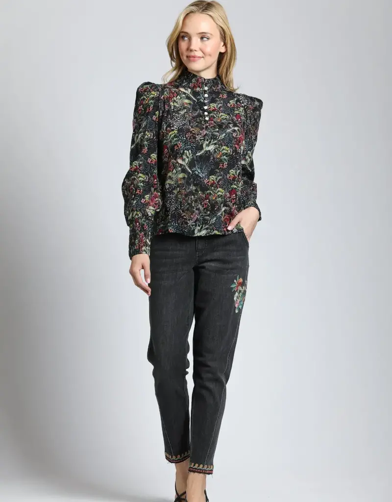 APNY Puff Sleeve Blouse With Ruched Detail