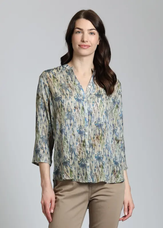 APNY 3/4 Sleeve Mandarin Collar Button-Up