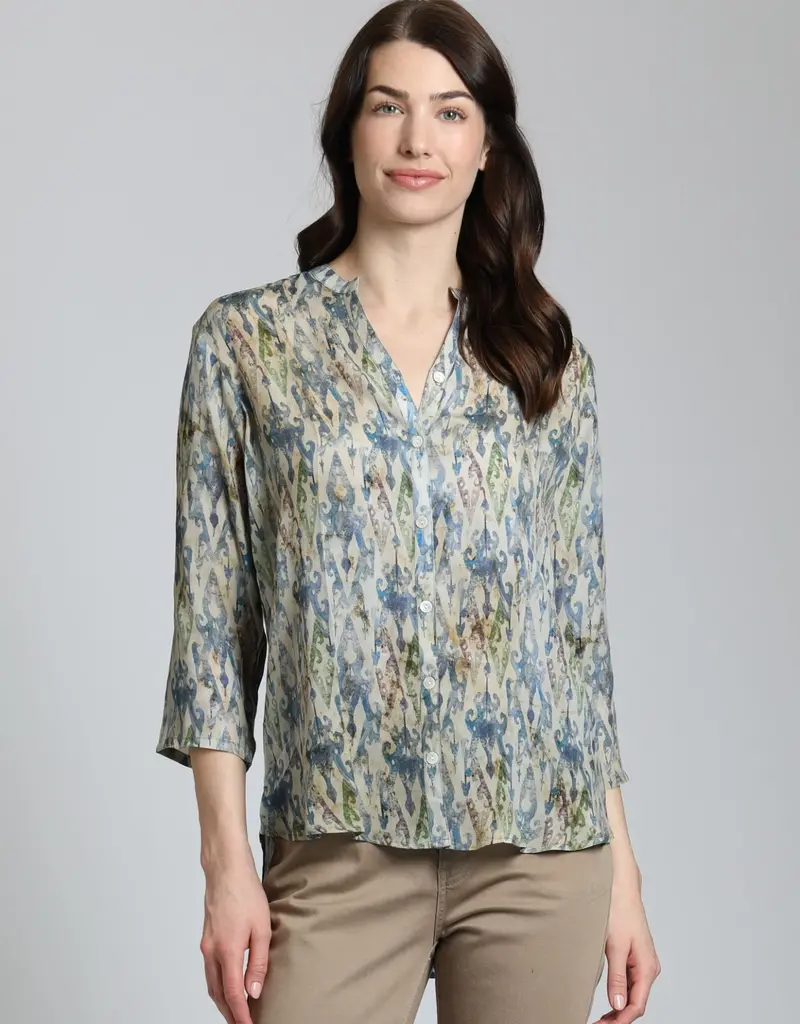 APNY 3/4 Sleeve Mandarin Collar Button-Up