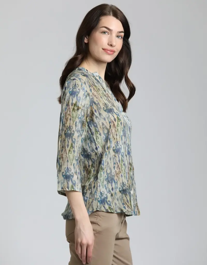 APNY 3/4 Sleeve Mandarin Collar Button-Up