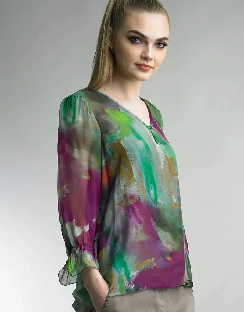 Tempo Paris V-Neck Button Keyhole Top