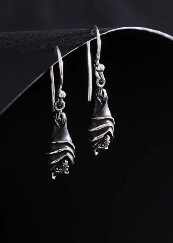 Nina Designs Sterling Silver Hanging Bat Dangle Earrings