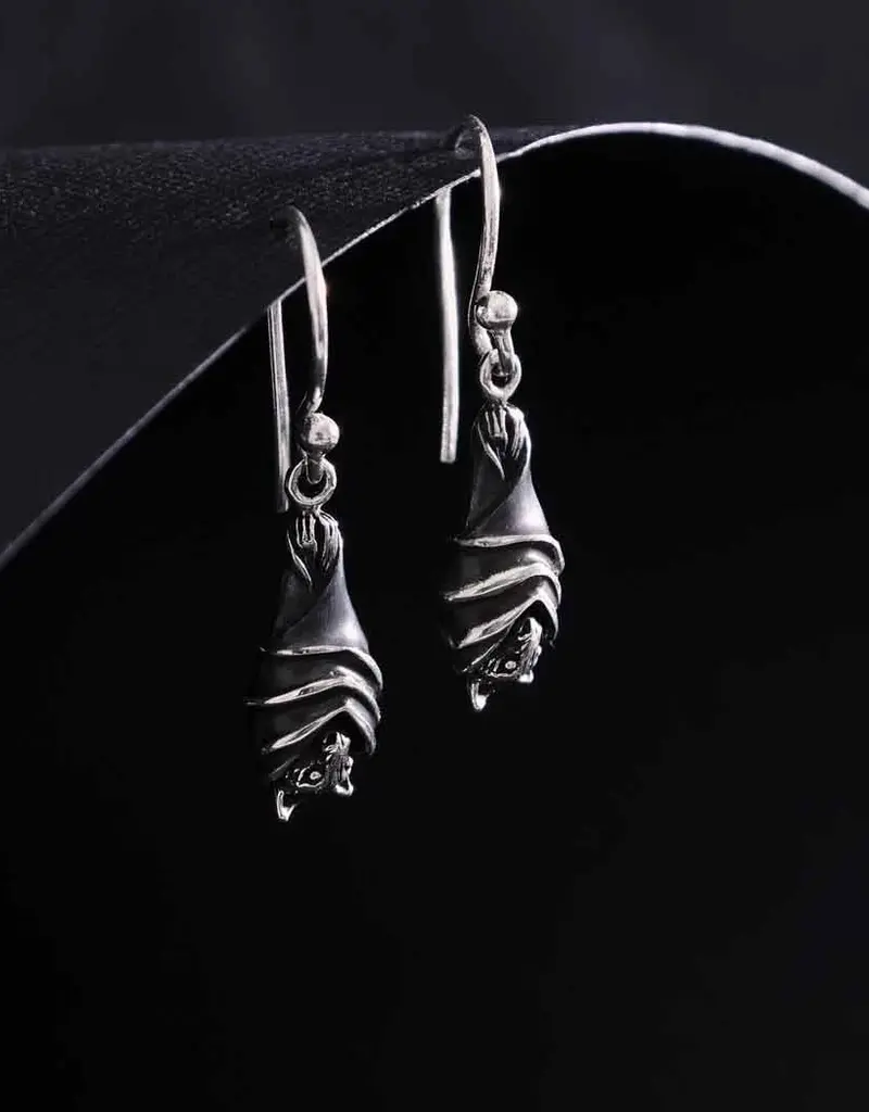 Nina Designs Sterling Silver Hanging Bat Dangle Earrings