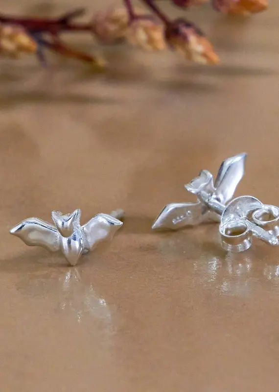 Nina Designs Sterling Silver Dimensional Tiny Bat Post Earrings