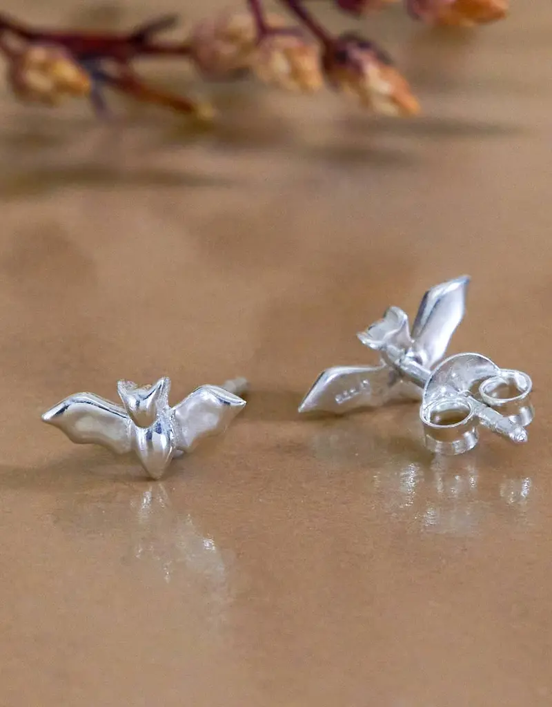 Nina Designs Sterling Silver Dimensional Tiny Bat Post Earrings