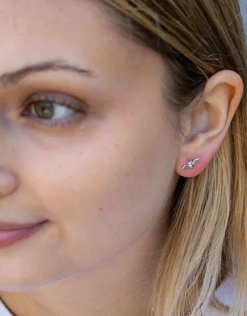 Nina Designs Sterling Silver Dimensional Tiny Bat Post Earrings