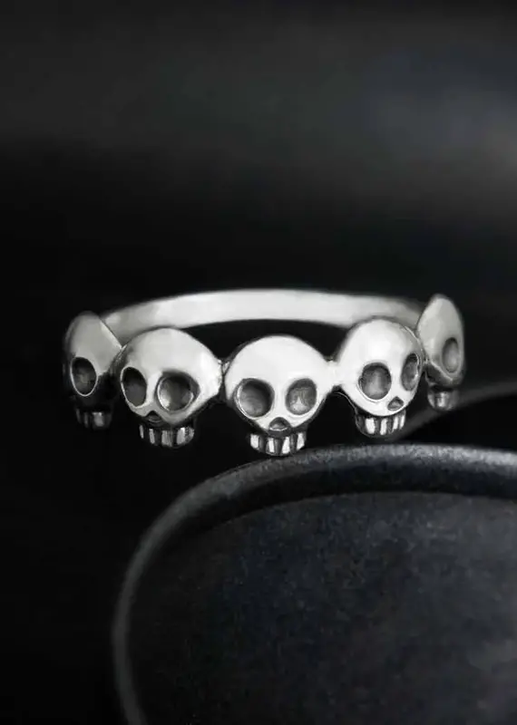 Nina Designs Sterling Silver Five Skull Ring
