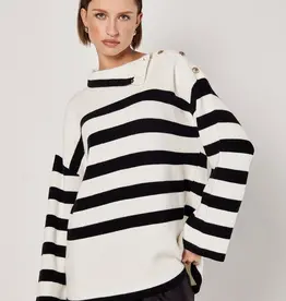 Apricot Button Detail Stripe Sweater