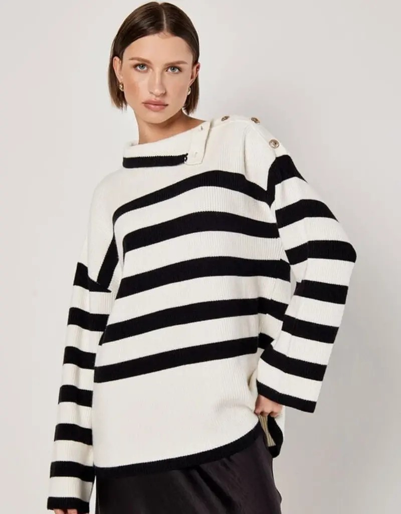 Apricot Button Detail Stripe Sweater