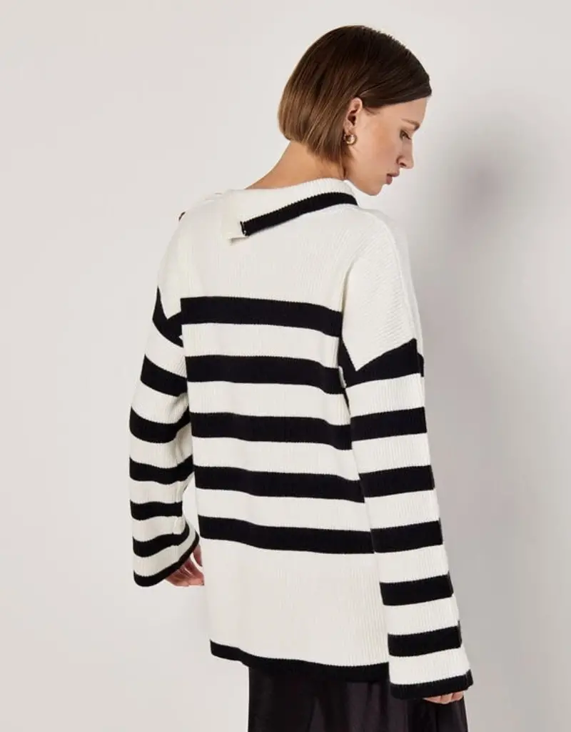 Apricot Button Detail Stripe Sweater