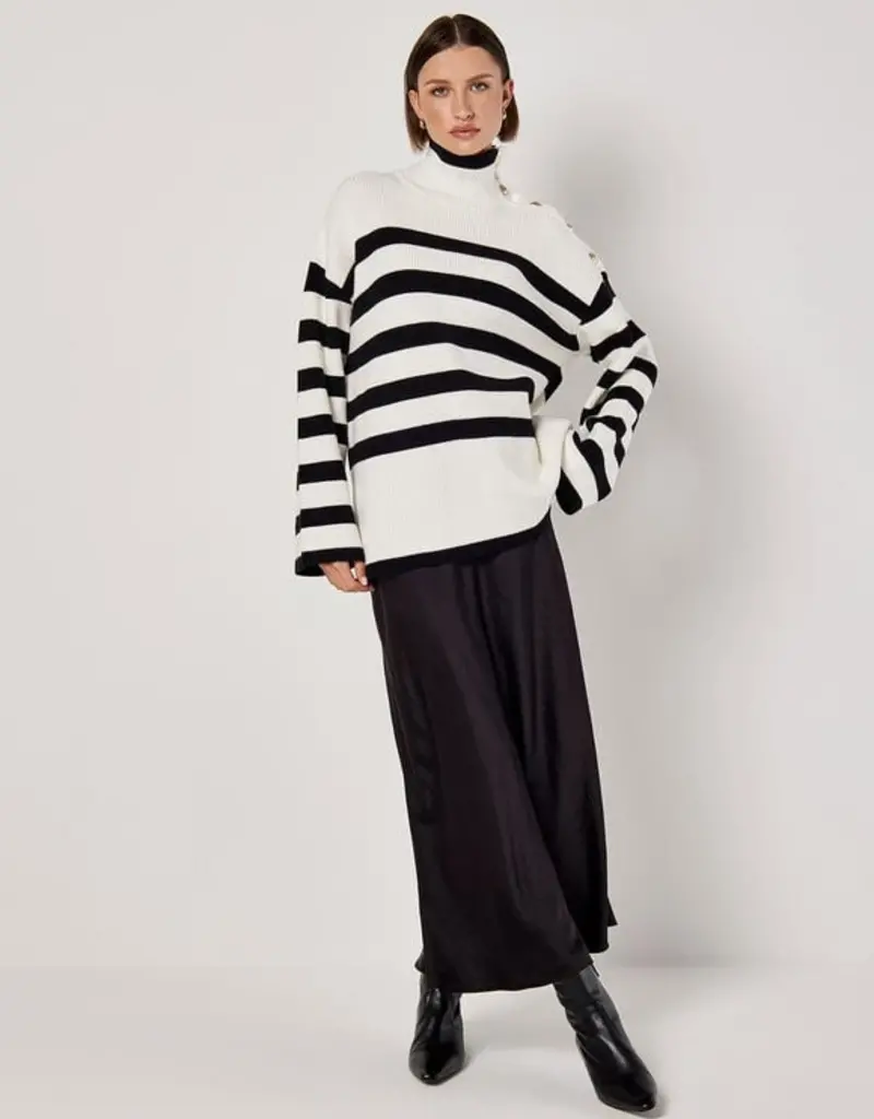 Apricot Button Detail Stripe Sweater