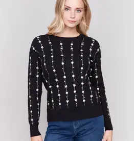Charlie B Floral Embroidery Knit Sweater