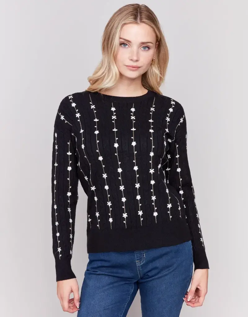 Charlie B Floral Embroidery Knit Sweater