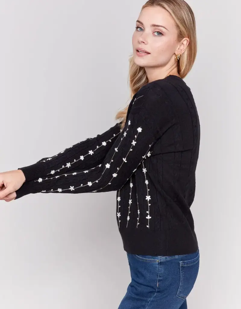 Charlie B Floral Embroidery Knit Sweater