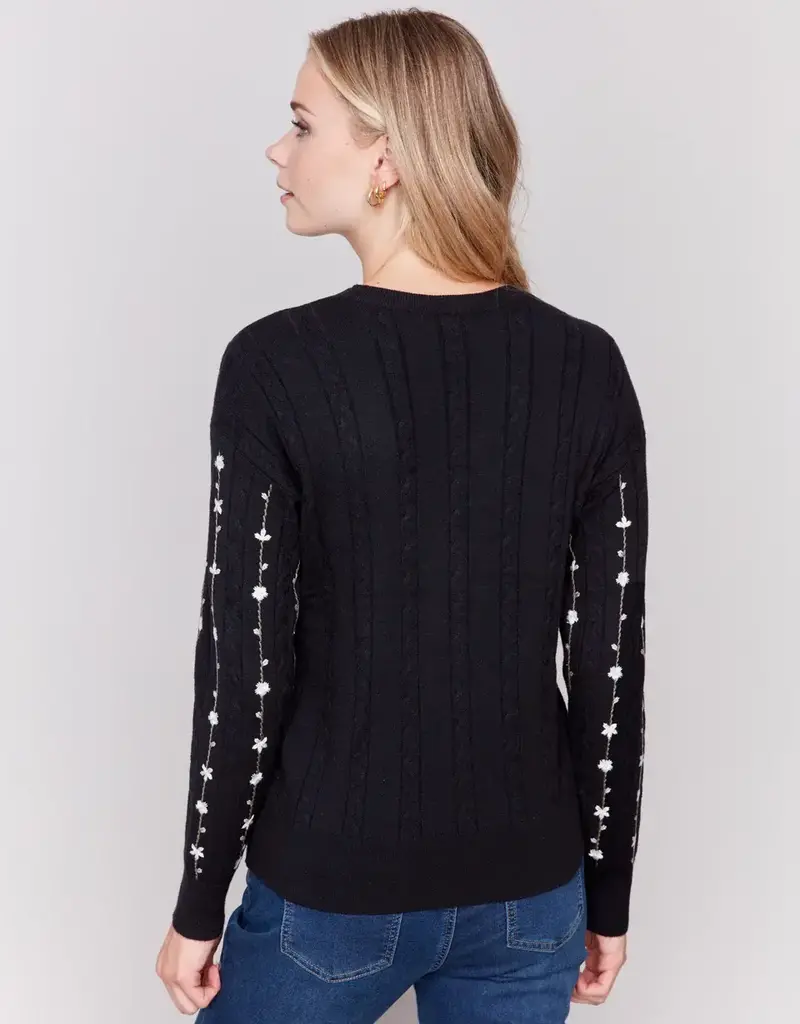 Charlie B Floral Embroidery Knit Sweater