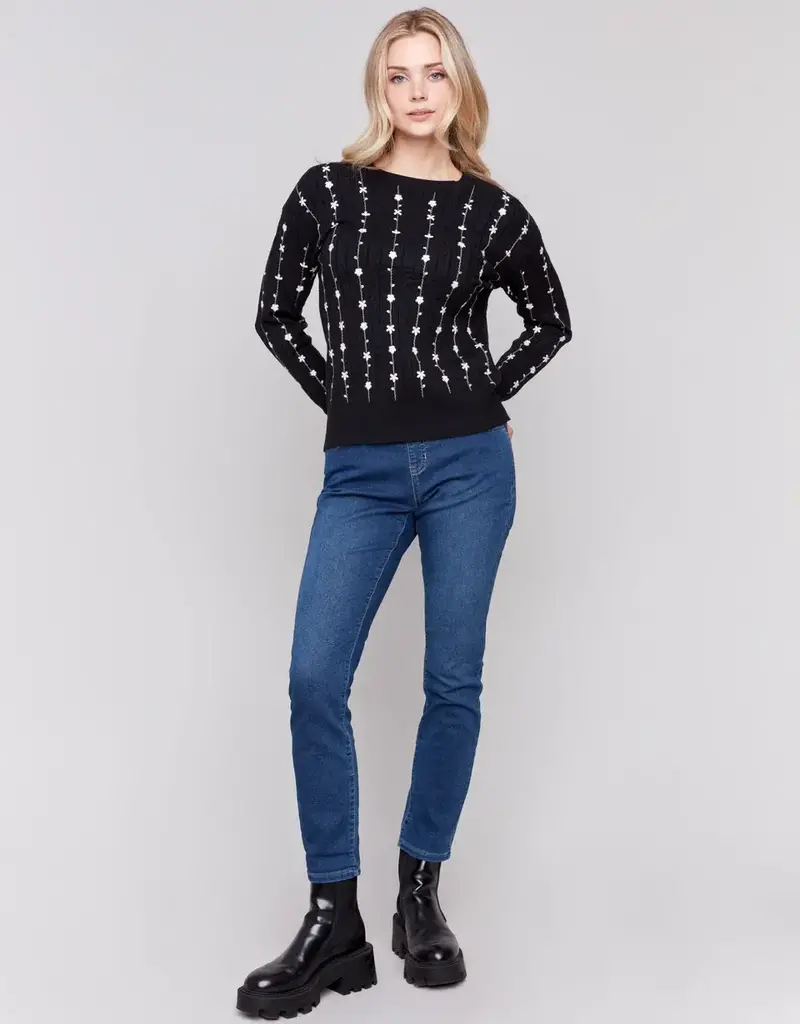 Charlie B Floral Embroidery Knit Sweater
