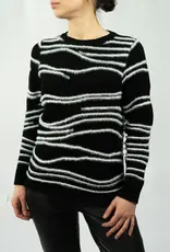 Elle Elle Fuzzy Stripe Crew Sweater