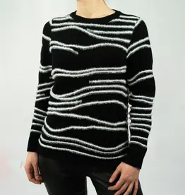 Elle Elle Fuzzy Stripe Crew Sweater