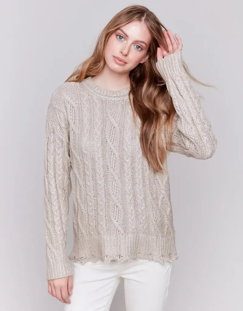 Charlie B Painted Metallic Cable Knit Sweater