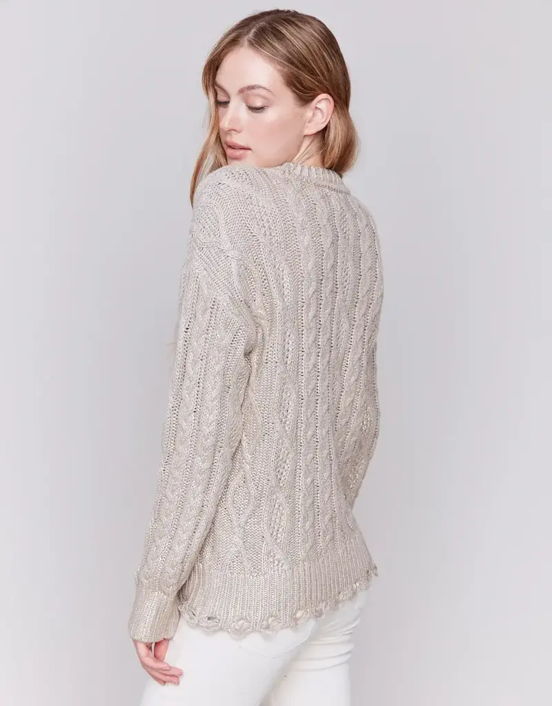 Charlie B Painted Metallic Cable Knit Sweater