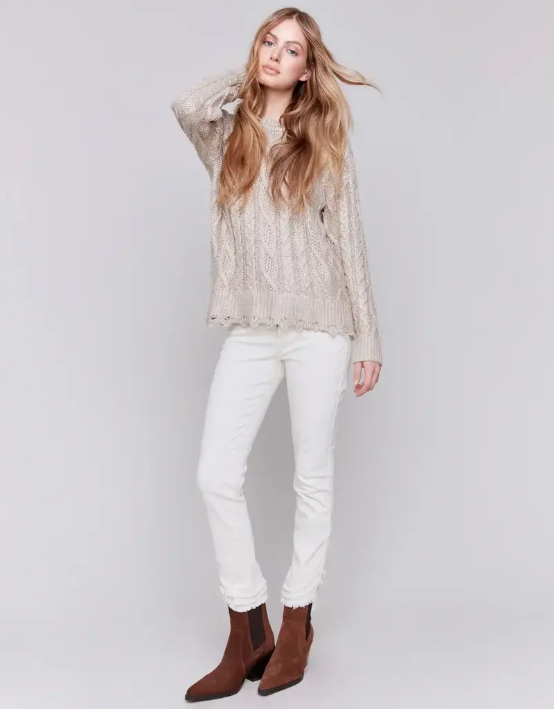 Charlie B Painted Metallic Cable Knit Sweater