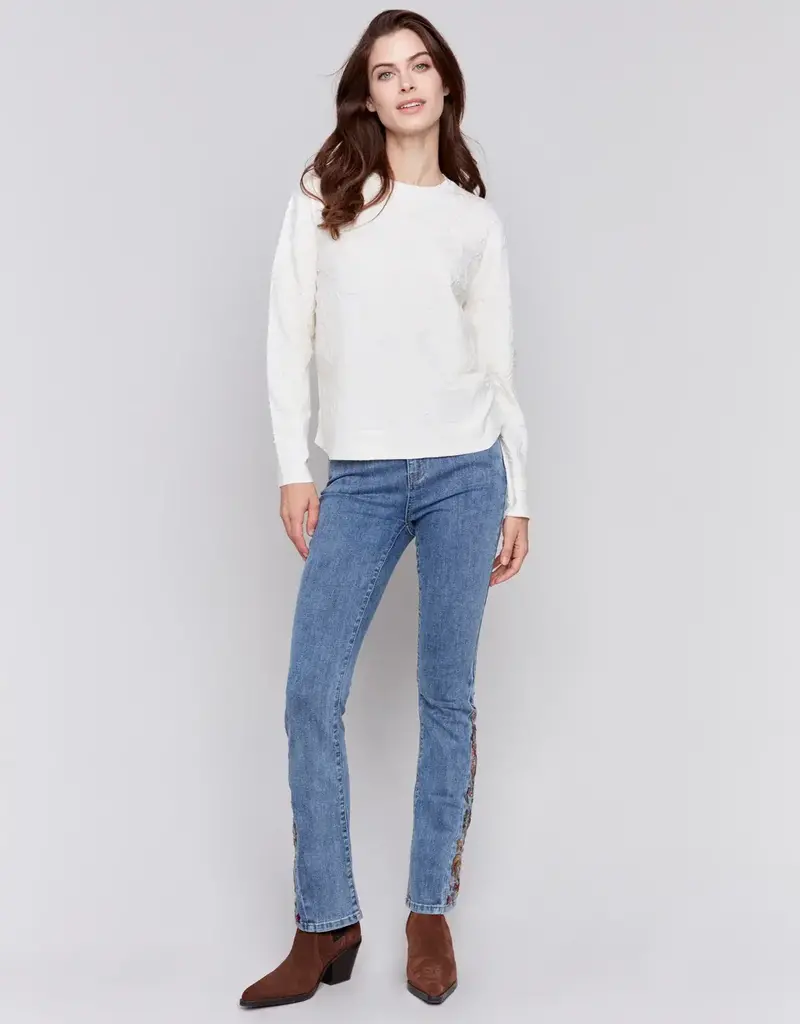 Charlie B Embroidered Round Hem Sweater