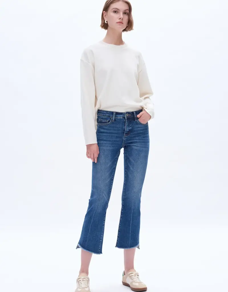 BAYEAS High Rise Straight Ankle Jeans with Raw Edge Coyote Moon