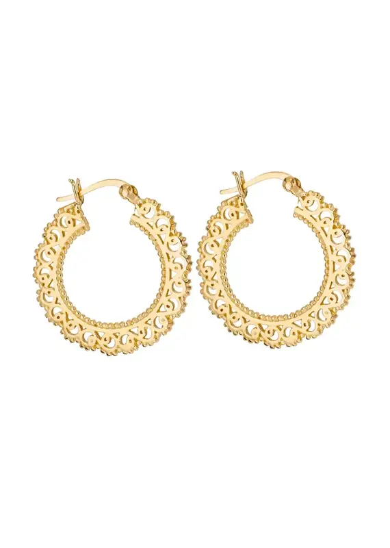 Tiger Mountain Doily Gold Plated Hoop Earrings