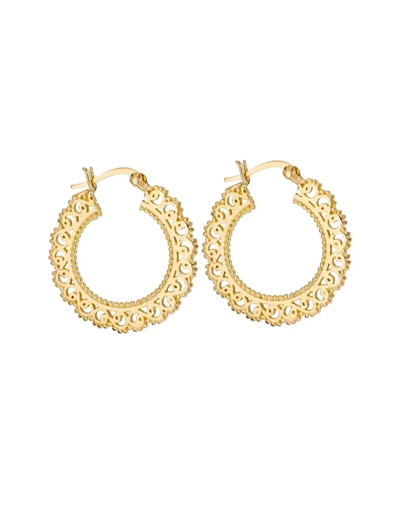 Tiger Mountain Doily Gold Plated Hoop Earrings