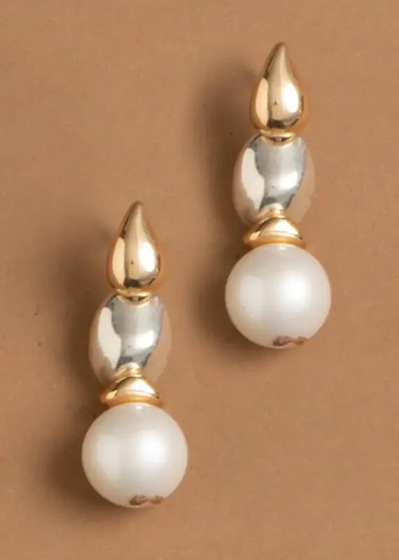 Nakamol Chicago White Pearl Silver Gold Combo Earrings